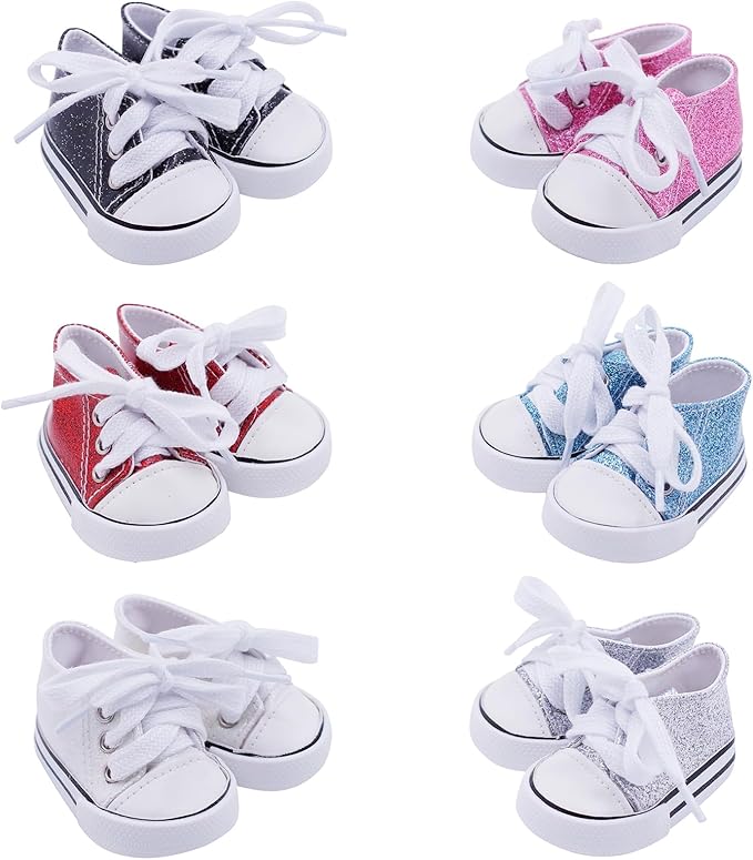 Etistta 6 Pairs of Glitter Canvas 18 inch Doll Shoes for 18 inch Doll Shoes American Dolls Accessories