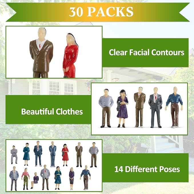 Juexica 30 Pcs Mini People Figurines 1: 50 Scale Model Trains Architectural Painted People Figures Tiny Plastic Miniature Figurines Sitting Standing Model for Miniature Scenes (Vintage Style)