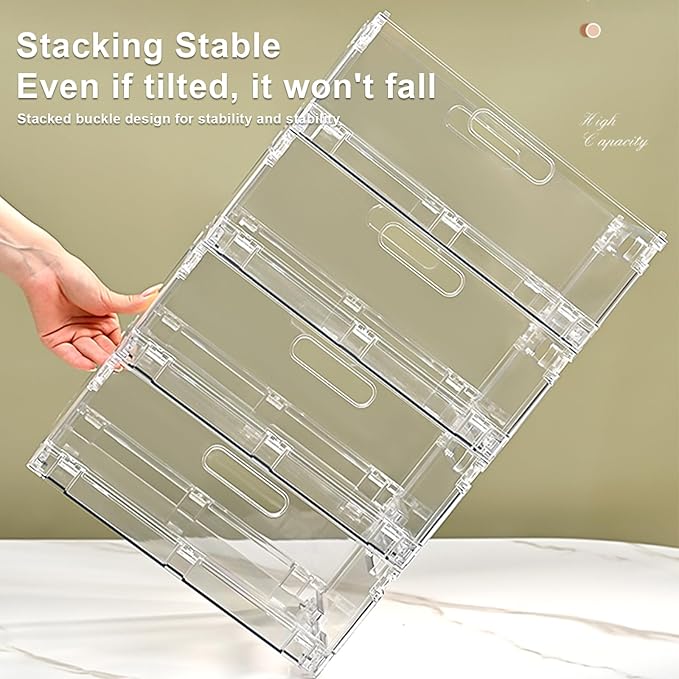 Foldable Plastic Baskets, Stackable Storage Baskets with Handles for Organizing and Storage, Foldable Crate for Office, Home, Bedroom, Outdoor(16.14"x 12" x 7.28")