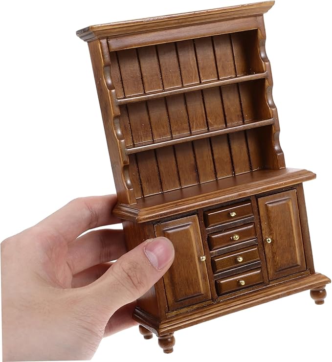 BESTonZON Mini Bookshelf for Dollhouse Scale Tiny Display Cabinet Furniture Natural Texture for Miniature Scenes and Play
