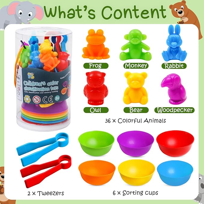 Counting Color Sorting Toys Animals Matching Games with Rainbow Bowls,Preschool Learning Educational Montessori Sensory Training Christmas Stocking Stuffers Gifts for 3 4 5 Year Old Toddlers