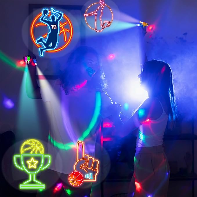 24PCS Video Game Party Favors LED Finger Lights, Glow in the Dark Light Up Toys Gifts Bulk for Kids Boys Girls Birthday Goodie Bags Stuffers Party Decorations (Game) (Basketball)