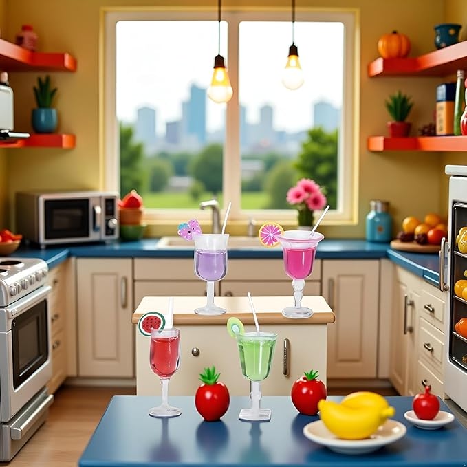 4-Piece 1:12 Scale Mini Bar Set - Hyper-Realistic Resin Wine & Cocktail Bottles for Dollhouse Kitchens, Architectural Models & Photography Props