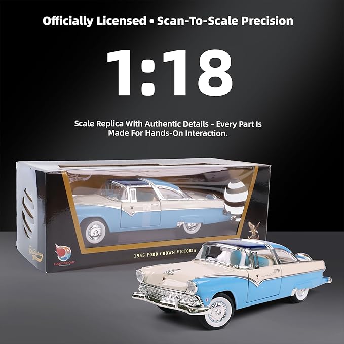 1955 Ford Crown Victoria 1/18 Scale Die-Cast Metal Model Premium Classic Vintage Alloy Cars with Display Case, for Kids Men and Teens Dad 14+ Year