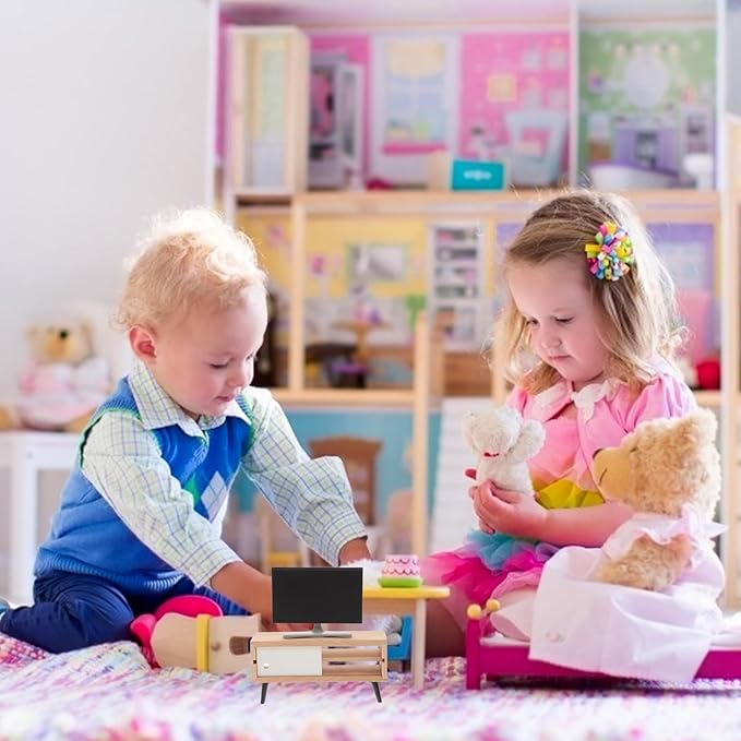NUOBESTY Miniature Tv with Tv Cabinet 1 12 Scale Dollhouse Furniture Accessory for Kids Pretend Play Mini Fake Television Photo Prop Home Decor