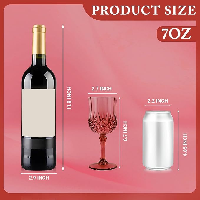 LEYIQU Plastic Wine Glasses, Plastic Goblets Vintage Style Cordial Drinking Glasses for Valentine’s Day, Wedding Reception, Grand Event Party Supplies (12, Scarlet Rose)
