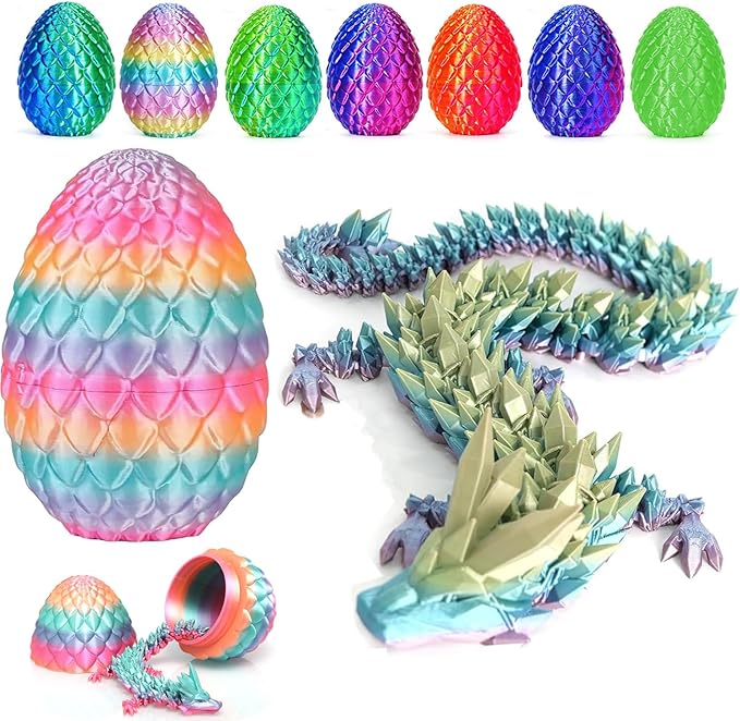 3D Printed Dragon Fidget Toys,12inch Flexible Dragon Toy 3D Printed Dragon Eggs with Dragon Inside,Easter Egg fillers,Easter Basket Stuffers,Easter Basket Essentials Fidget Toys