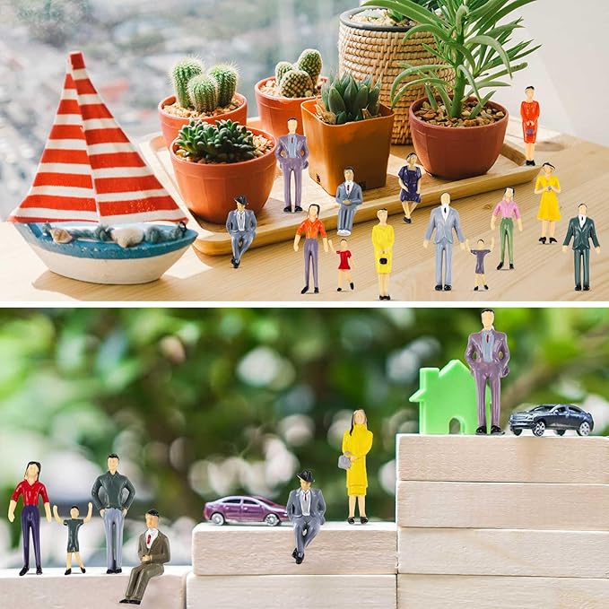 50 Pcs Mini People Figurines 1: 30 Scale Tiny People Model Miniature Sitting and Standing Little Plastic Figurines for Miniature Scenes