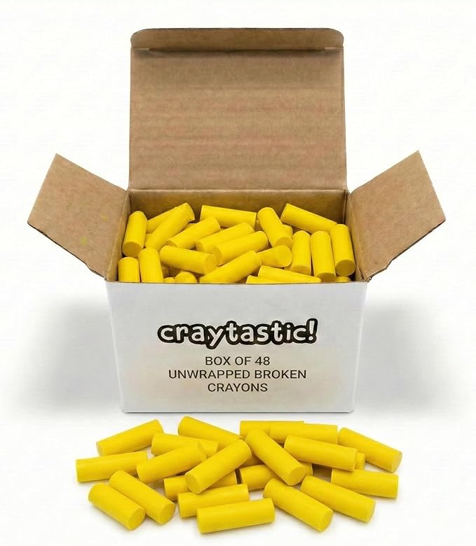 Craytastic! Bulk Unwrapped Crayons (Yellow) - Box of 144 Pieces = 48 Full Size for Crafting, Parties, Kids - Broken Crayons, Paperless - Safety Tested Compliant with ASTM D-4236