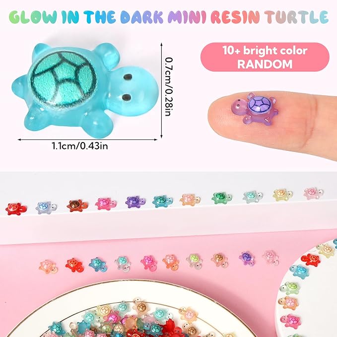 500 Pcs Luminous Mini Resin Turtles Tiny Turtles for Crafts Miniatures Mini Resin Animals Miniatures for Crafts Fairy Garden Dollhouse Micro Landscaping Decoration Style 2