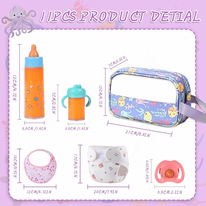 6-Piece Baby Doll Feeding Set – Magic Bottles & Pacifiers for 10–24 Inch Dolls, Disappearing Milk & Juice Bottles, Pretend Play Accessories for Kids