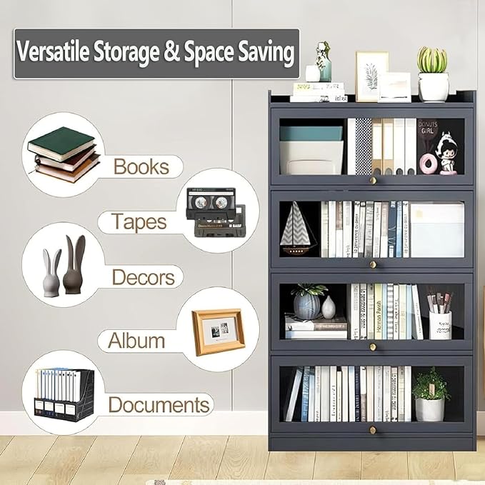 Display Cabinet with Acrylic Doors,55" High Display Case, 4-Tier Curio Cabinet, Collectibles Toy Organizers Rack & Display Shelf, Bookcase for Home, Office, Study, Living Room