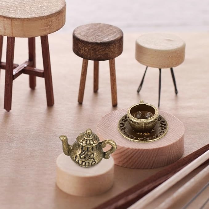 ARTIBETTER Vintage Mini Tea Cup & Tiny Tea Set for Dollhouse Accessories, Miniature Coffee Cup Set for Figurines - Girls Dollhouse Coffee Shop Kitchen Accessories for Photography Props