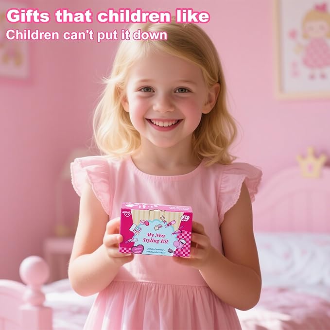 AIUAZA Children's Home Makeup Toy Set of 10, Liquid Free and Powder Free, Girl Dress-Up Toy, Kids Pretend Play，Toys for Girls Princess Birthday Gift Age 4 -12