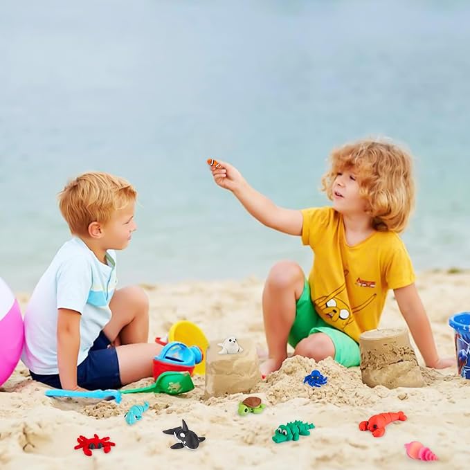 22PCS 3D Printed Sea Animals Toys, 3D Printed Mini Ocean Animals Articulating Flexible Fidget Toys, Cute Animal Figurines Toys Birthday Office Desktop Home Decoration