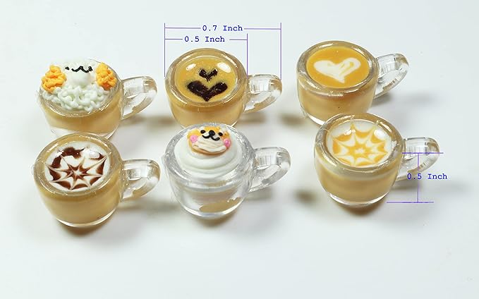 6 Mix Coffee Latte Art Dollhouse Miniature,Tiny Coffee,Drink Beverage Dollhouse Accessories for Collectibles