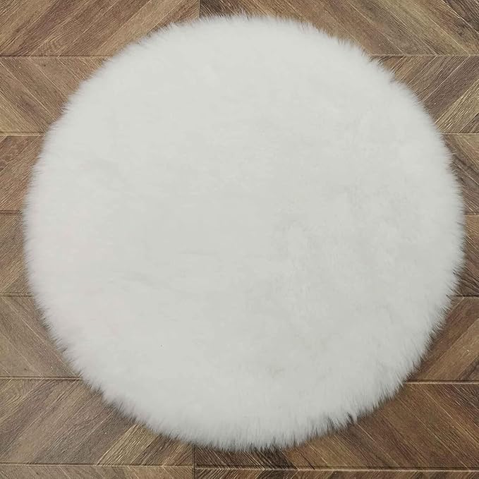 Round Dollhouse Mini Carpet, White Fluffy Rug, 4.33 Inch Diameter, Lightweight Decor for 1/12, 1/8, 1/6 Scale Miniatures (Khaki)