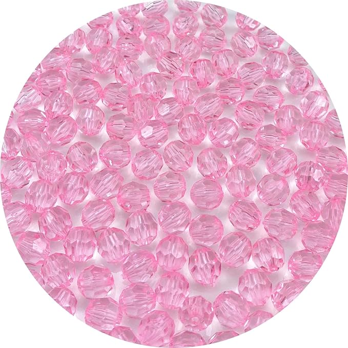Jmassyang 100 Pieces 12mm Acrylic Round Faceted Beads Plastic Loose Spacer Beads Colorful with Hole for Jewelry Making DIY Bracelet Necklace Earring Keychain(Pink)