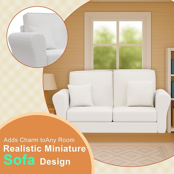 Doll House Furniture Sofa, 1:12 Miniature for Dollhouse Living Room, Realistic Dollhouse Living Room Furniture for Kids, Collectors