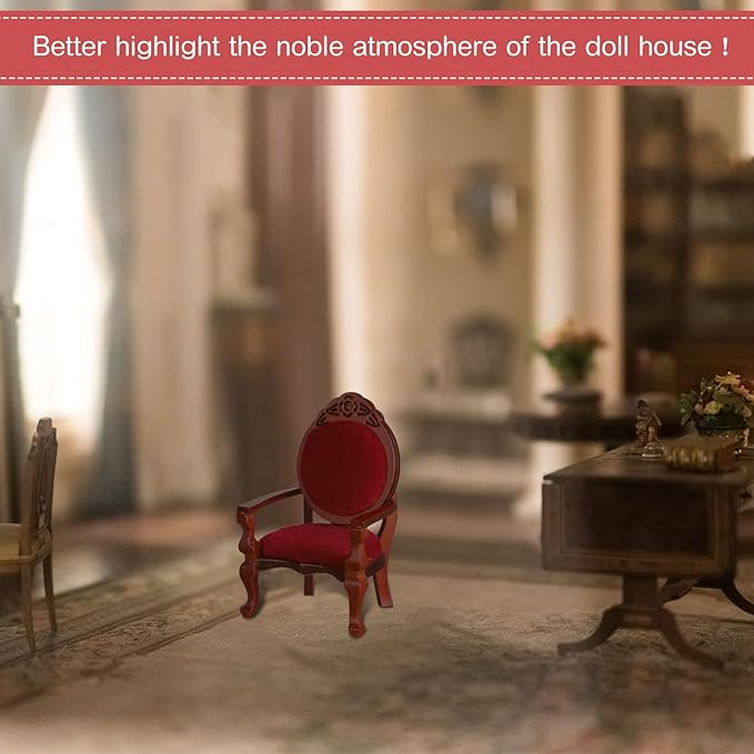Civaner 2 Pcs Christmas Miniature Dollhouse Chair 1:12 Miniature Vintage Red Victorian Furniture Dollhouse Accessories Wooden Carved Single Chairs Vintage Armchair for Sofa Decoration Ornament
