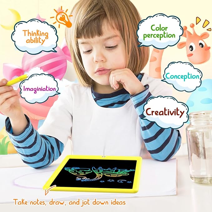 BUKEBU LCD Writing Tablet Doodle Board,12.5 inch Colorful Drawing Pad,Electronic Drawing Tablet, Drawing Pads,Travel Gifts for Kids Ages 3 4 5 6 7 8 Year Old Girls Boys (Yellow)