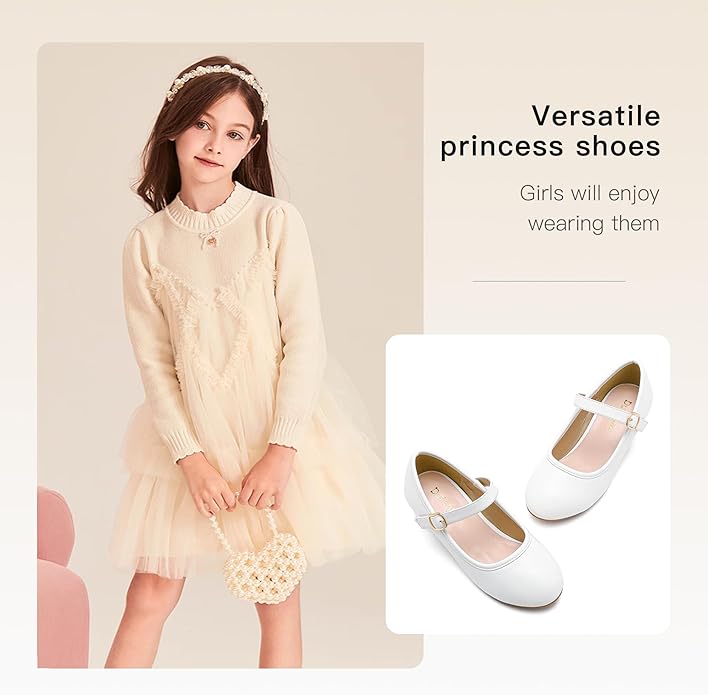 Dufannie Girls Dress Shoes Low Heel Princess Flats Mary Jane Flower Wedding Party Glitter Shoes for Kids Toddler