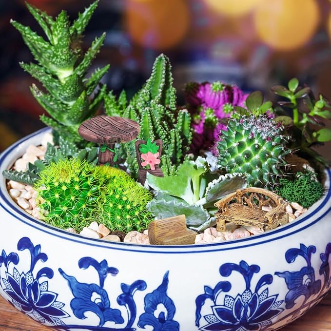 FAVOMOTO 10PCS Miniature Table and Chairs Set, Garden Furniture Ornaments Micro Landscape Decoration Fairy Garden Accessories for Dollhouses Home Decor
