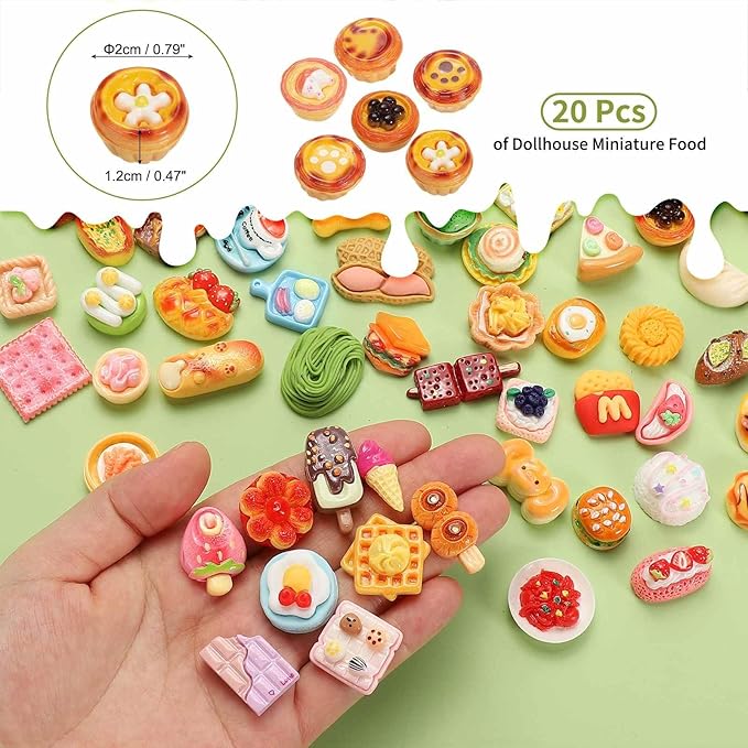 Dollhouse Miniature Food, Cute Mixed Claw Dessert Figures Toys Mini Resin Foods Trinkets for Pretend Play Kitchen Cooking Game & Doll House Decor (Mixing Colors, 20pcs)