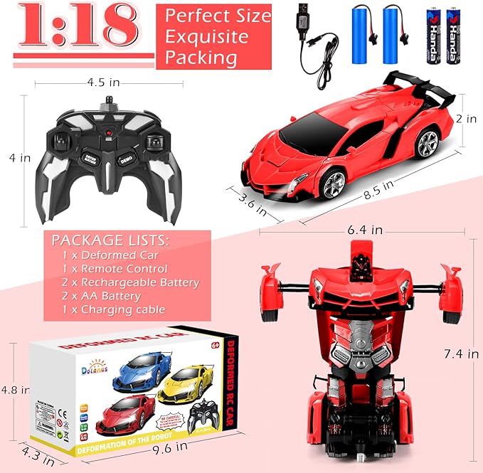 Dolanus Remote Control Car - Transform Robot RC Cars Contains All Batteries: One-Button Deformation and 360 Degree Rotating Drifting, Present Christmas Birthday Gift for Boys/Girls