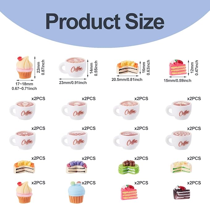 Cheriswelry 32Pcs Miniature Food Doll House Accessories Mini Resin Coffee Cake Decoration 16 Style 14-22mmfor Kitchen Play Party Tableware Desktop Decor