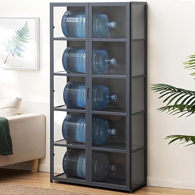 5 Tier Curio Display Cabinet with Acrylic Glass Door, Large Capacity Storage Cabinet Collectibles Toy Organizers Rack & Display Shelf, Kids Bookshelf and Bookcase for Playroom, Bedroom