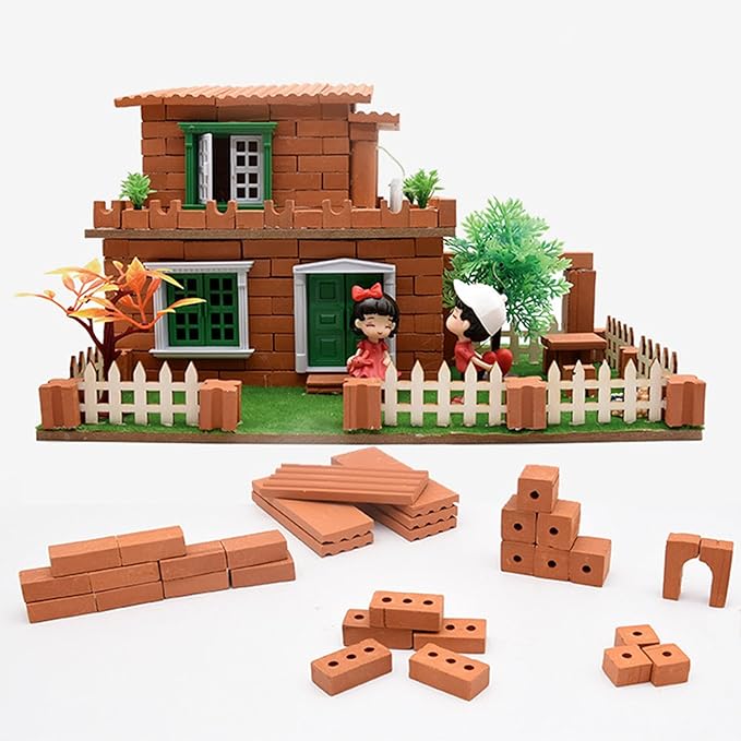 Woohome 200 PCS Mini Bricks for Landscaping, Crafts, Dollhouse and Garden Accessories - Realistic Tiny Blocks (3 Holes, Red)