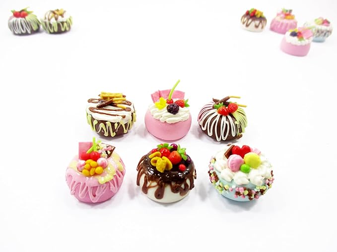 Dollhouse Miniature Food 6 Mixed Fruit Flower Cake 1.8 cm Mini Tiny Bakery 16241