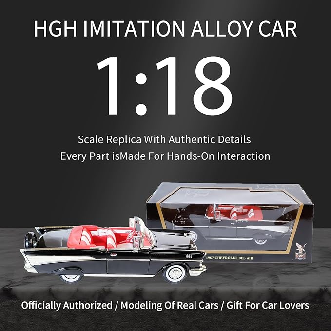 1957 Chevrolet Bel Air 1:18 Diecast - Ramjet 283 Fuel Injection, 50s Car Culture Icon | Opening Doors, Steering Linkage, Sustainable Gift Box | Ages 14+,Black