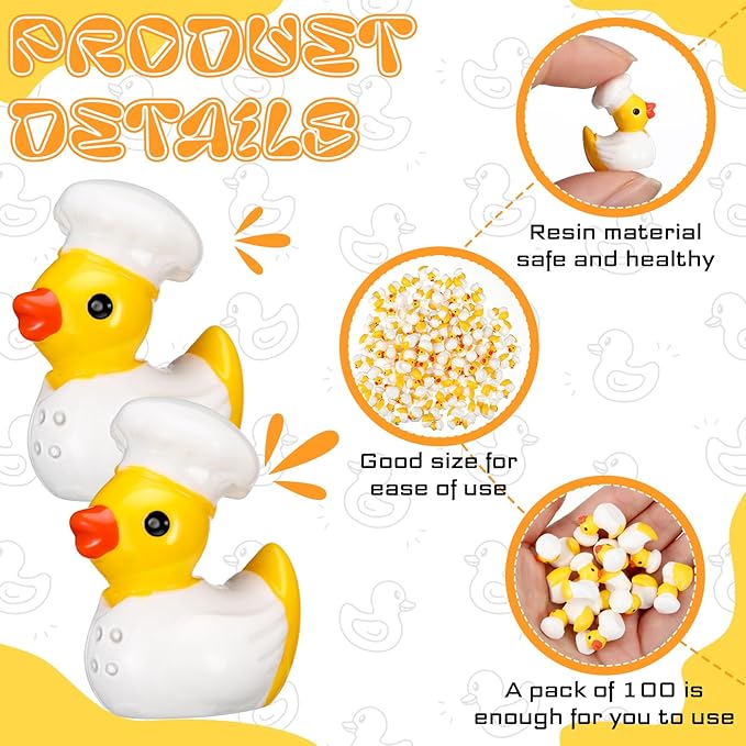 100 Pcs Themed Ducks Resin Ducks Resin Party Decorations for Crafts Making DIY Miniature Landscape Micro Decor Gifts (Chef)
