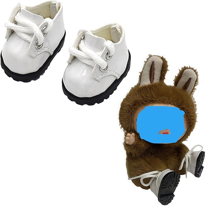Faux Leather Miniature Shoes for 17/15cm Plush Dolls - Cute Monster Collectible Figure Accessories, Easy Fit Soft Stuffed Animal Boots (White, 17/15cm)