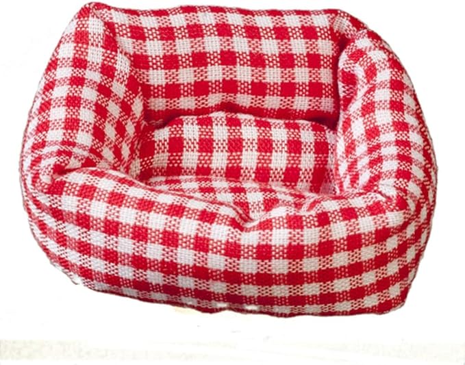 Dolls House Check Dog Cat Bed Red Gingham Fabric 1:12 Pet Accessory