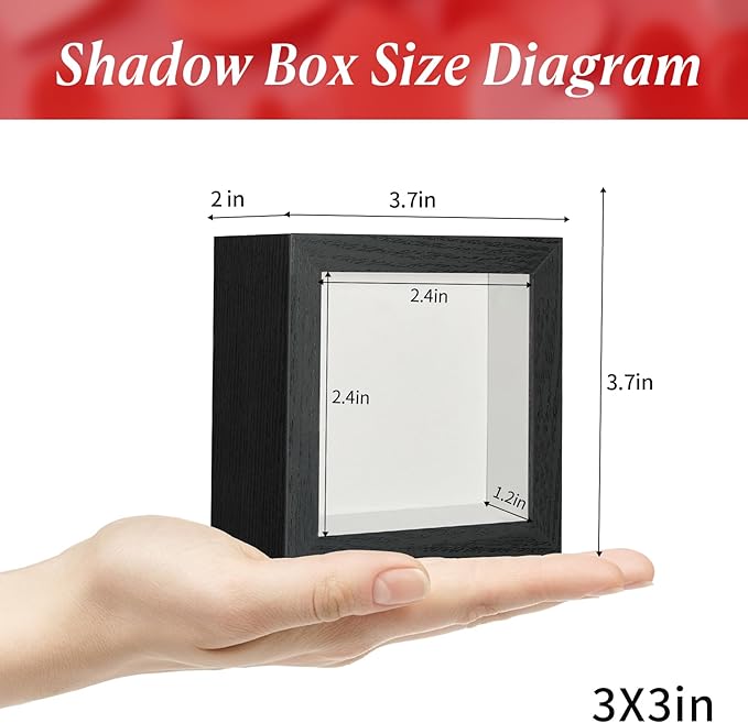 3x3 Small Square Shadow Box Picture Frame Display Case with Soft Linen Back,Small Mini Tiny Black Deep Shadow Memory Box Frame 3x3 for Nsect Specimen Baby Wedding Pet Graduation Medal Souvenir
