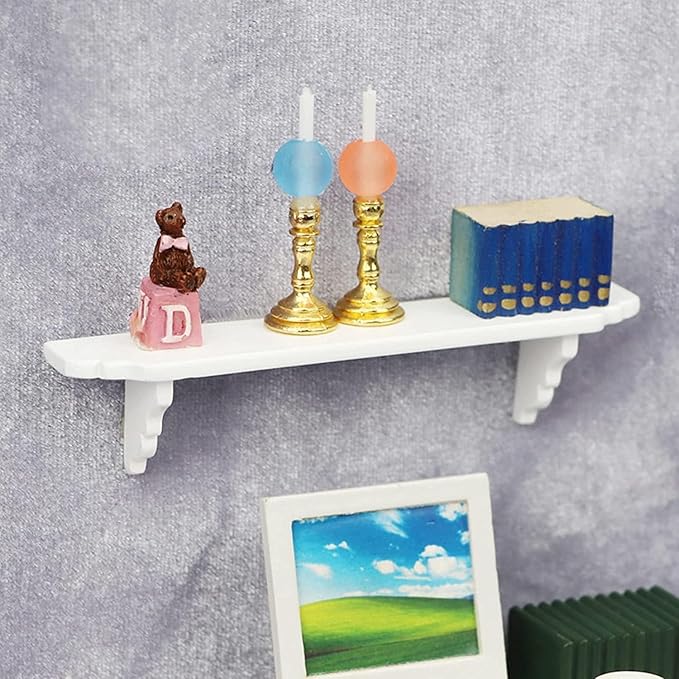 DIY Dollhouse Wall Shelf 1:12 Scale, Removable Miniature Display Shelf for Room Dioramas, Model Kit, Crafts and Antique White Finish for Kitchen, Bathroom, Study Decor