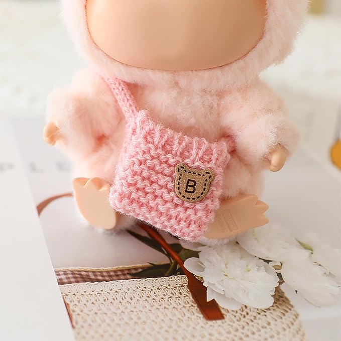 Clothes for LABUBU Doll (NO Doll), Handcrafted Crochet 3-Piece Accessories for LABUBU 17cm Dolls, Premium Outfit - Bunny Sweater + Hat + Bag, Cute Clothes for Dress up Unique Style (Purple)