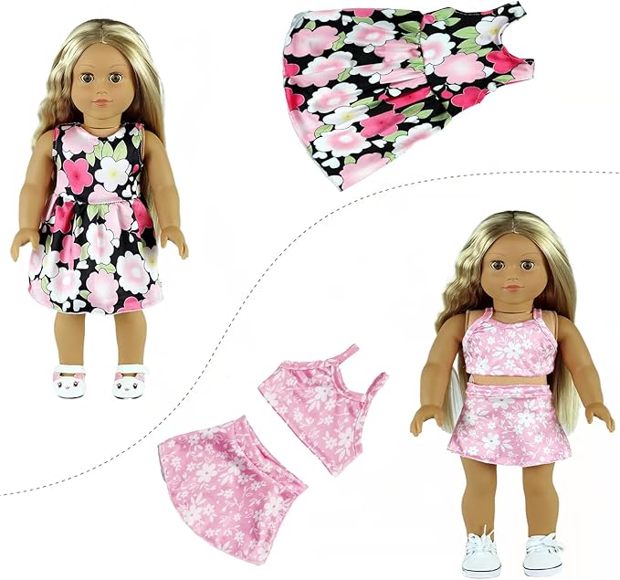 ReeRaa 20 pcs 18 inch Doll Clothes and Accessories for American 18 inch Girl Doll Clothes Gift Including 10 Complete Sets of Clothing