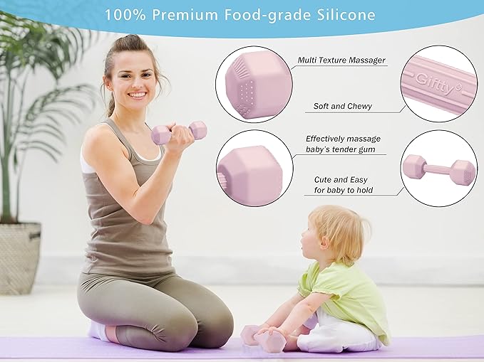 Giftty Baby Dumbbell - Silicone Infant Rattle Teething Toy Teether Toddler Sensory Toy Durable Safe Exercises Workout Weight - Great Gift for Baby Boys & Girls (1pcs - Tangerine)