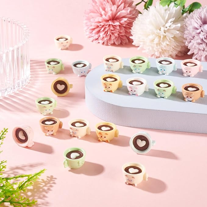 Cheriswelry 42Pcs Mini Coffee Cups Resin Cat Coffee Mug Miniature Ornaments Dollhouse Kitchen Set Imitation Food Drink Lovely Tableware Accessory 20.5x18.5mm for Play Party Desktop Decoration