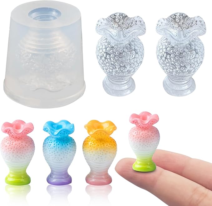 Mini Fancy Vase Resin Silicone Molds 3D Simulation Miniature Plum Vase Epoxy Casting Molds for DIY Micro Resin Dollhouse Fairy Garden Landscape Tiny Things Display Decor