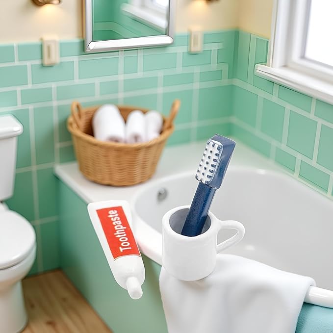 1/12 Miniature Toothpaste,Toothbrush,Cup 3-Piece Set Model Dollhouse Bathroom Accessories Toilet toiletries Model