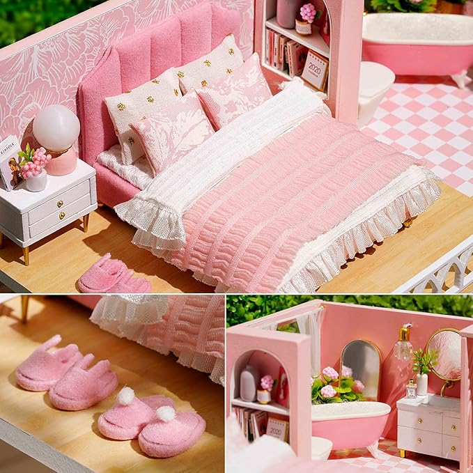 TuKIIE DIY Miniature Dollhouse Kit with Furniture, 1:24 Scale Creative Room Mini Wooden Christmas Doll House Accessories Plus Dust Proof & Music Movement for Kids Teens Adults(Warm Moments)