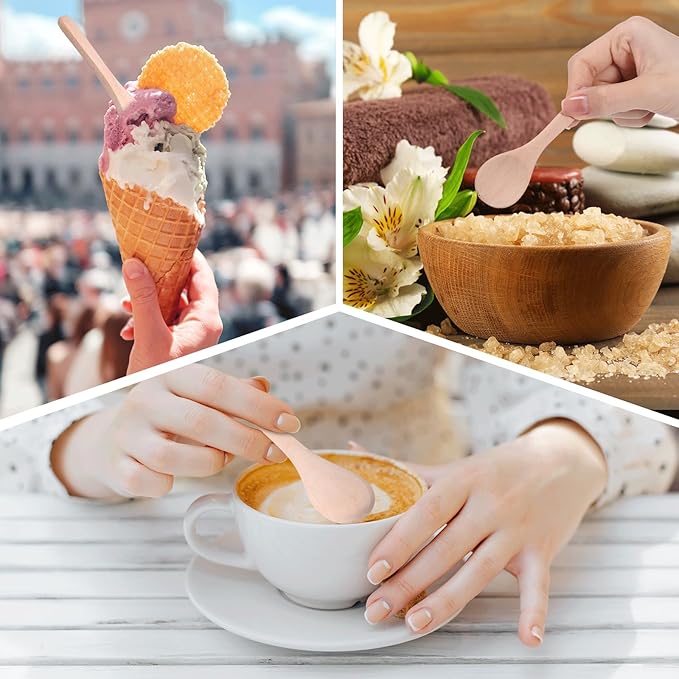Boao 100 Pcs Small Wooden Spoons, 3.5'' L, Mini Wood Natural Tiny Spoons Wooden Little Teaspoons for Jars Sugar Creamer Honey Spices Salt Kitchen Supplies (Wood Color)