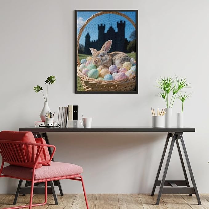 Sleeping Bunny Easter – 500 Piece Easter Animal Wooden Jigsaw Puzzle, Sleepy Bunny Illustration, Mind Relaxation, Family Entertainment, Fun Hobby