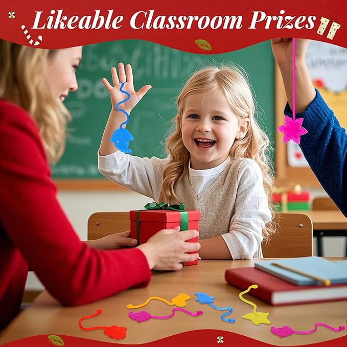 24PCS Christmas Sticky Hands Toys for Kids, Rubbery Stretchy Goodie Bag Stuffers Toys for Christmas Party Favors Supplies, Colorful Stocking Stuffers for Classroom Prizes