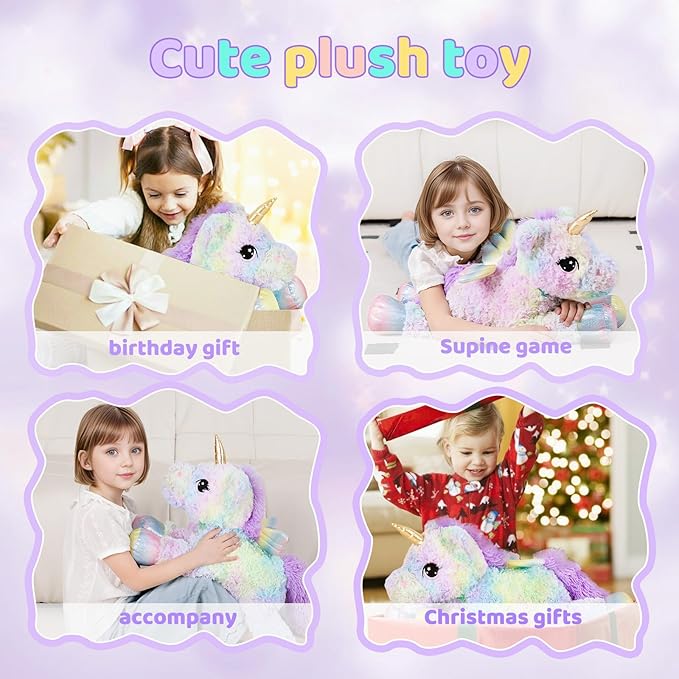 24 Inch Rainbow Colors Rose Velvet Unicorn Stuffed Animal Plush Toy with Wings Soft Cute Large Unicorn Plush Animals Pillow Gift for Children Boy Girl Kids Birthday Valentine Decorations